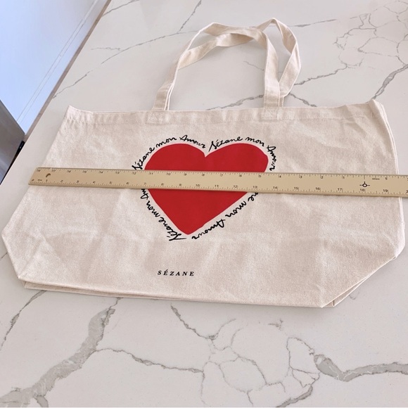 ❤️ SEZANE Heart Mon Amour Love Sezane Cotton Tote Bag - Picture 5 of 9